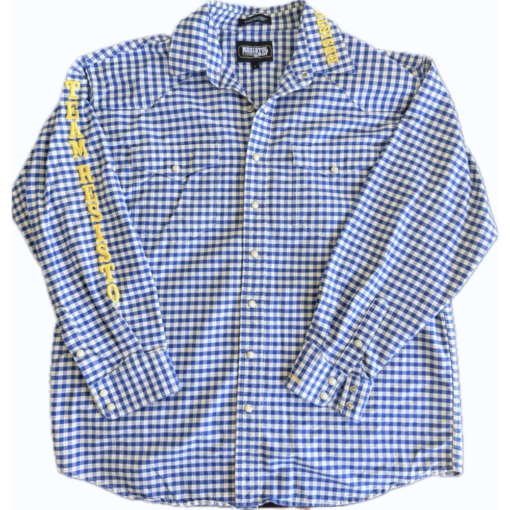 Resistol Rodeo Gear Mens Blue Gingham Western Pearl Snap Shirt Team‎ Resistol L
